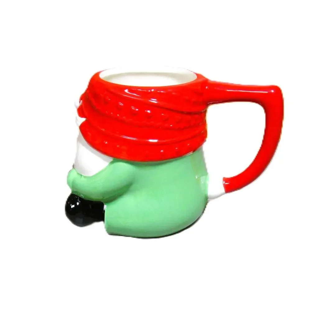 Festive Gnome Mug Red and Green Holiday Ceramic Cup Cocoa Coffee Egg Nogg Tea